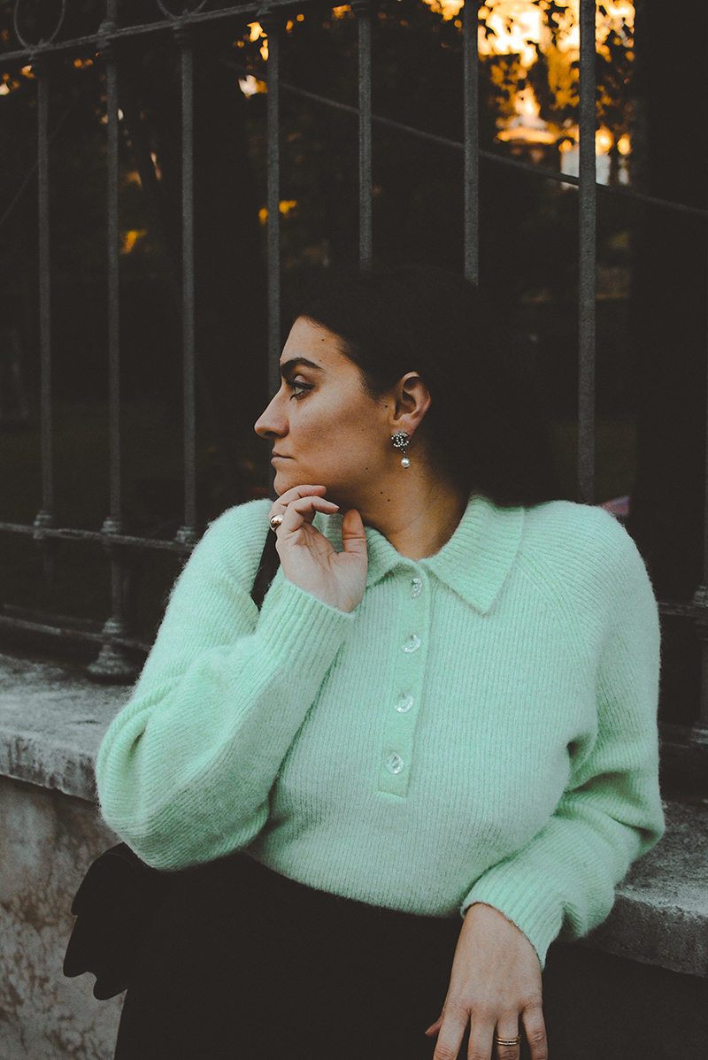 flaviana boni maglione con colletto color menta
